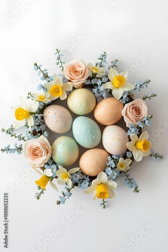 Pastel Floral Easter Wreath With Decorated Eggs