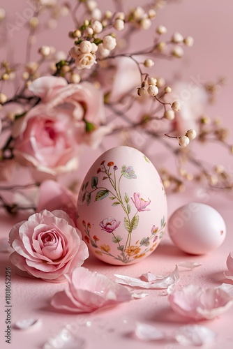 Elegant Easter Egg With Floral Accents On Pastel Pink