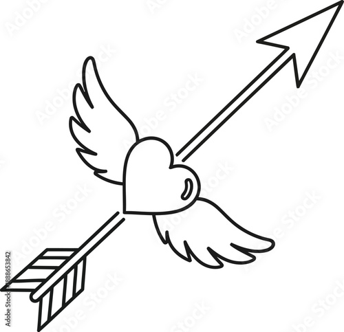 Winged arrow symbol with feathers and arrowhead