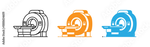 Mri machine illustrations in black orange and blue