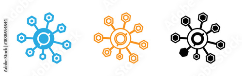 Network connection icons in blue orange and black