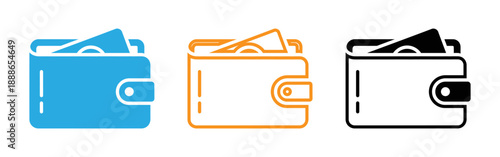 Colorful wallet icons with cash