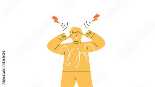 A stressed man experiencing headache and frustration with lightning bolts