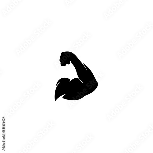 Strong muscular bicep arm silhouette isolated on white background