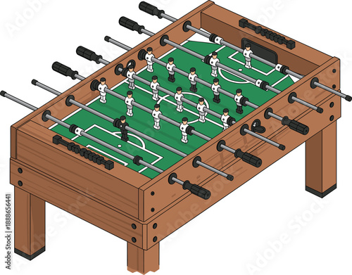 Foosball table football game vector illustration with wooden table and indoor sports recreation concept
