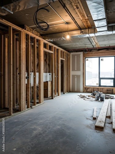 Interior construction site framework, building remodeling development space