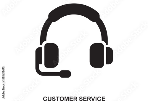 Solid black icon of a headset with microphone, representing customer service and support, on a clean white background