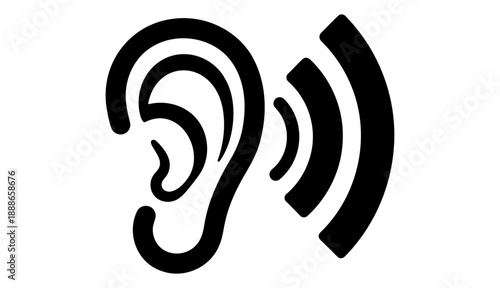 Human ear listening to sound waves in a simple graphic illustration