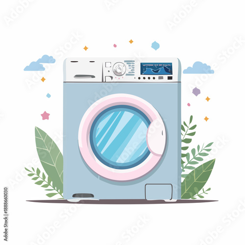 Laundry Room Appliance - Modern Washing Machine with Soft Blue Exterior and Clear Door
