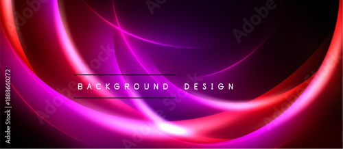 Abstract neon curves, vibrant pinks, purples over black background. Modern design element, glowing light effects present.
