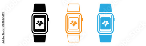Smartwatch designs with ecg heart rate monitor icons