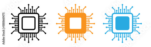 Microchip cpu icons in black orange and blue