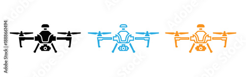 Drone icons in black blue and orange on white background