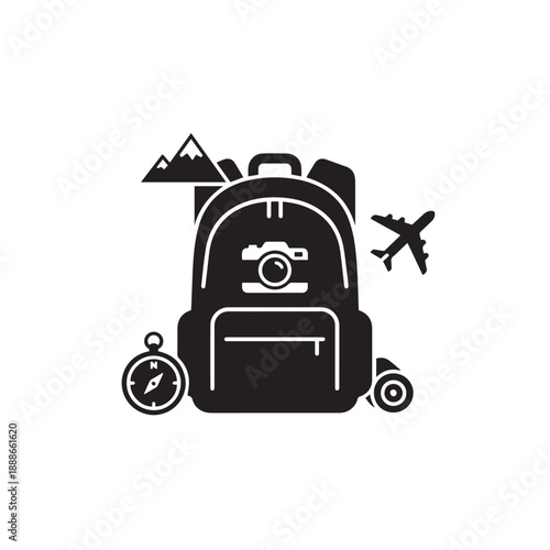 Silhouette of a backpack with travel icons
