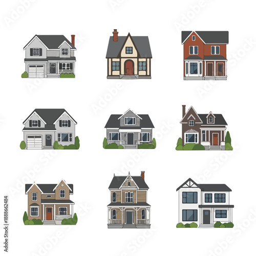 Collection of Suburban House Facades