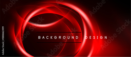 Abstract red neon swirls over black background. Text reads background design. Dynamic, modern visual presentation.