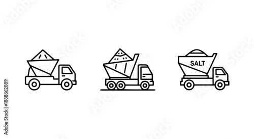Salt Spreader Truck Icons: Vehicles for Road Treatment and Winter De-icing Services