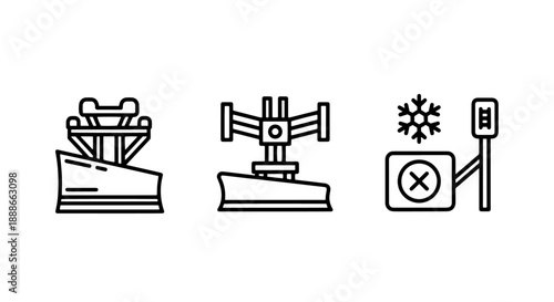 Icons representing snow removal and winter road maintenance: snowplow attachments and a road sign with a snowflake.