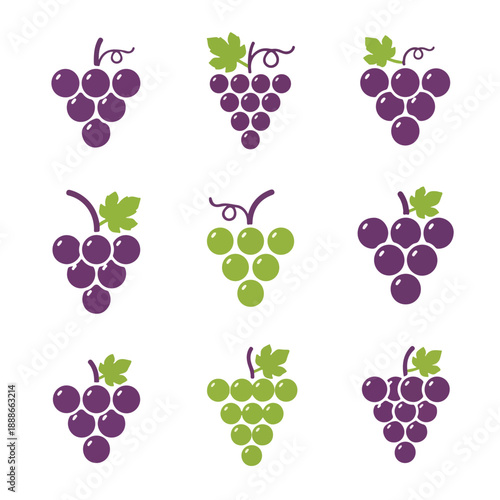 Grape Cluster Icons in Purple and Green