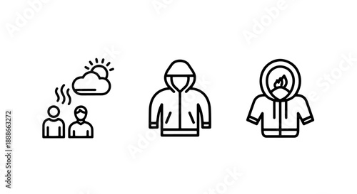 Clothing Icons: Hoodies, Jackets, and Figures for Warm Outerwear and Outdoor Activities