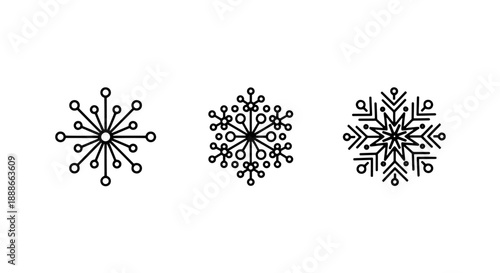 Diverse collection of intricate snowflake patterns and designs, symbolizing winter, cold weather, and unique natural crystalline structures.
