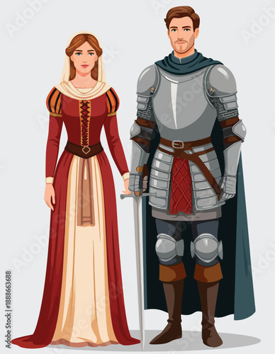 063-24-Medieval couple wearing traditional historical costumes from the middle ages