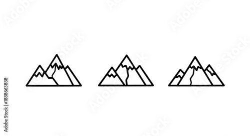 Minimalist Mountain Range Icons Representing Nature, Outdoor Adventures, Majestic Landscapes, Travel Destinations, and Elevated Views