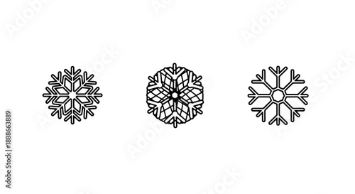 Exquisite Set of Intricate Snowflake Icons, Symbolizing Winter, Cold Weather, Ice Crystals, and Seasonal Beauty for Design Projects