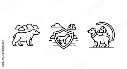 Polar Bear Protection and Arctic Wildlife Line Art Icons: Conservation, Habitat, and Animal Safety Symbols