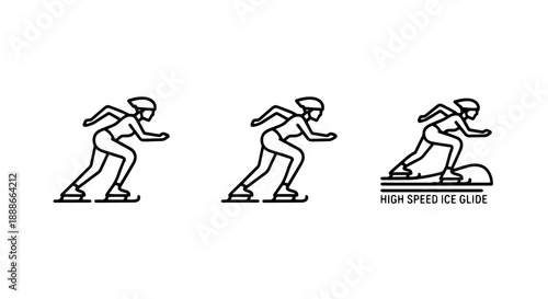 Dynamic Female Ice Skaters in Motion: High-Speed Glide and Winter Sports Outline Icons