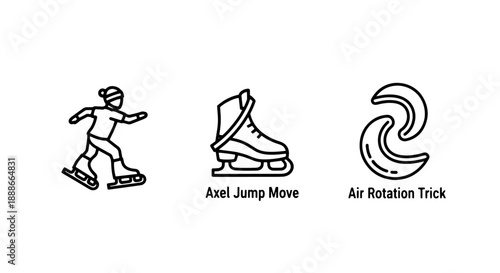Dynamic Ice Skating Jump and Air Rotation Trick Icons, Showcasing Figure Skating Performance, Athleticism, and Advanced Skills