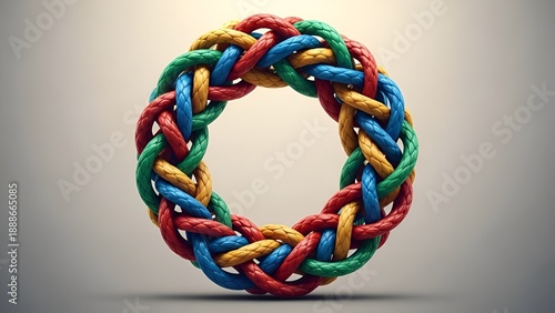 braided colorful rope ring, abstract art, intertwined pattern