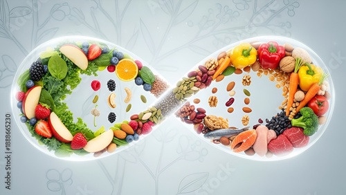 healthy food infinity symbol, balanced diet, fruits and vegetables