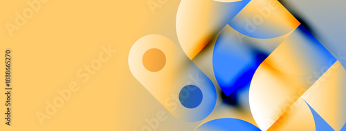 Abstract shapes overlap, creating vibrant color gradients. Yellows, blues blend smoothly. Minimalist design evokes modern aesthetic.