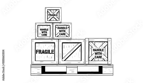 Warehouse pallet vector with wooden crates for industrial storage and logistics design