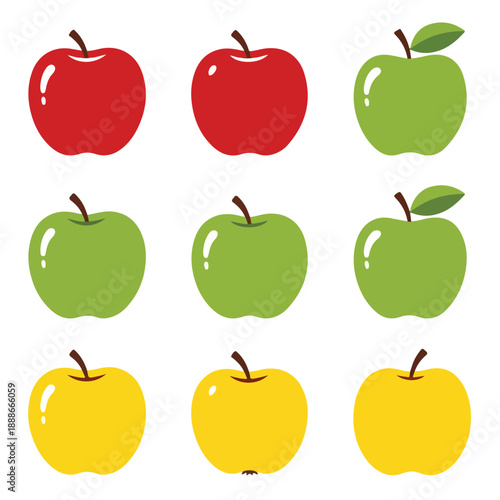 Assorted Apple Icons in Red Green and Yellow
