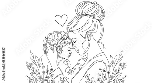 Mother Holding Baby Tenderly, Love, Family Care, Parenting, Gentle Embrace, Floral Background, Warmth, Connection, Childhood,
