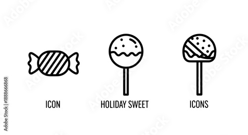 Delicious Holiday Sweets and Candies Icons: Wrapped Treat, Lollipops, and Sugary Confections for Celebrations