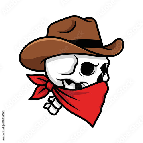 Cowboy Skull with Red Bandana - Wild West Skeleton Illustration