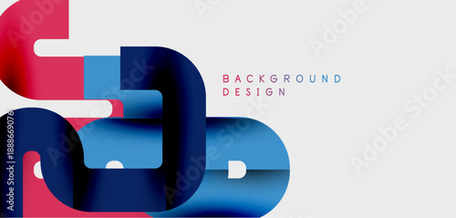 Abstract geometric shapes overlap. Vibrant pinks, blues create dynamic composition. Minimalist design suits modern backgrounds.