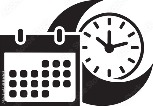 Ramadan Calendar and Time Black Silhouette Vector