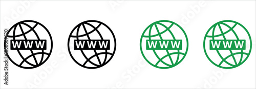 WWW logo icons in various styles and colors vector illustration.