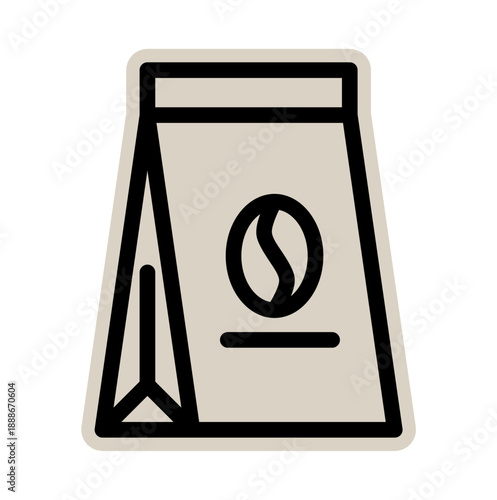 Coffee beans bag, roasted coffee package scrapbook sticker: minimal hand drawn doodle of paper bag with coffee bean symbol for cafe, packaging, organic coffee, espresso, roast, aromatic