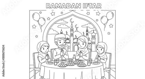 Ramadan Iftar Family Meal Celebration Joyful Islamic Tradition for Holiday Marketing and Greeting Cards
