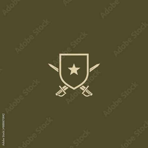 Shield with Star and Crossed Swords Emblem.