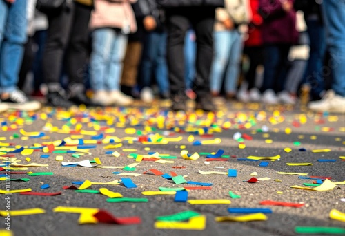 Wallpaper Mural Group of People on Street with Confetti, Urban Celebration Stock Torontodigital.ca