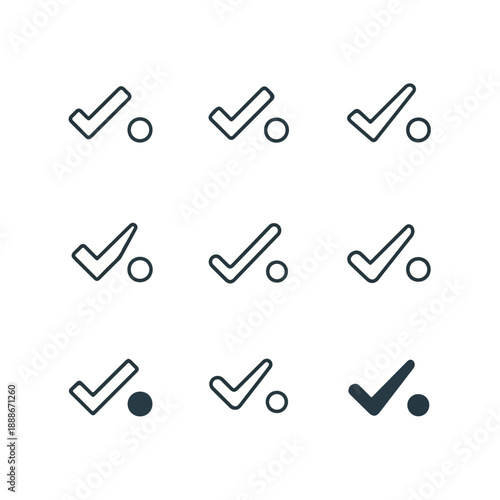 Cuadro en lienzo Checkmark Symbols in a 3x3 Grid