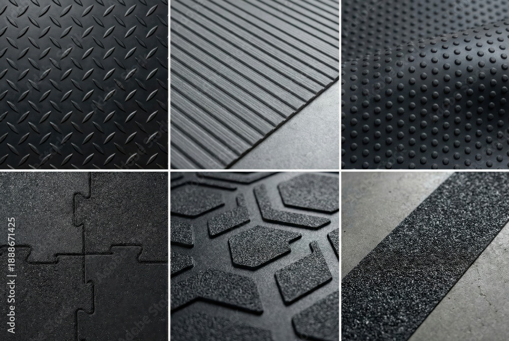 Fototapeta premium Textured black rubber surfaces showcasing intricate patterns illustrating versatility and functionality in industrial design emphasizing durability and adaptability