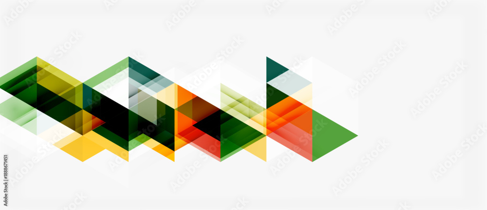 Obraz premium Abstract geometric shapes overlap, creating dynamic visual texture. Colors include green, orange, black, gray. Minimalist design.