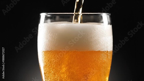 Wallpaper Mural Golden liquid pours into a glass, creating a foamy head against a dark background Torontodigital.ca